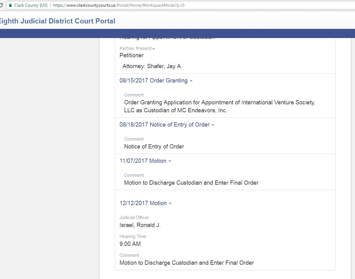 MC Endeavors (MSMY) 11/07/2017 Nevada Court Update Motion t...